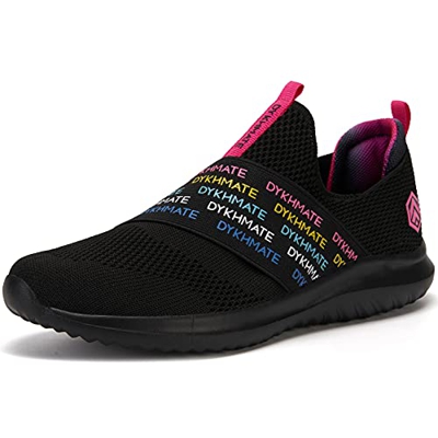 DYKHMATE Zapatillas de Running Mujer Zapatillas Deportivas Ligero Transpirables Malla Sneakers Fitness Atlético Slip On Rainbow Caminar Zapatos (Negro