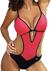 JFAN Mujer Halter Trajes de Baño Una Pieza Bikini Push Up V-Cuello Monokini Traje de Baño de Cintura Baja Ropa de Playa Bikini Sets(Rosa Roja,XXL) características
