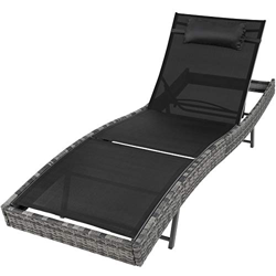 TecTake 403221 Tumbona Chaise Longue Poliratán, Respaldo 5 Niveles, Silla de Terraza Jardín, Ideal Interior Exterior Patio Balcón, Negro-Gris precio