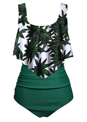 Aidotop Bañador para Mujer Top con Volantes Cintura Alta Traje de baño Trajes de baño de Dos Piezas Bikini Sets(2green Bamboo, 6-8(S)) precio