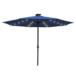 Ansobea Sombrilla con luz LED solar, protección UV 30+, redonda, sombrilla de mercado, con manivela, sombrilla para balcón, terraza y jardín, azul, (3 características