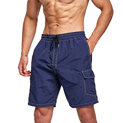 JustSun Bañador para hombre con varios bolsillos, impermeable, de secado rápido, azul oscuro, L en oferta