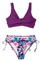 CUPSHE Conjunto de Bikini Mujer Cintura Alta Estampado Floral Lace Up Traje de Baño Dos Piezas, L características