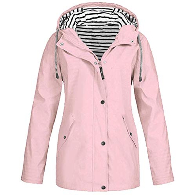 CNBOY Chubasquero con capucha, impermeable, ligero, para mujer, cortavientos, prenda ideal para exteriores (Rosa, S)