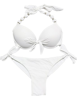 eonar Conjunto de Bikini para Mujer, Push-up Sujetador para El Cuello, Low Waist Bikini Bottom, Ajustable Trajes de baño(L,White)