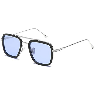 SHEEN KELLY Gafas de sol retro Gafas de sol cuadradas Tony Stark Gafas de sol con montura de metal para hombres Mujeres Gafas de sol Downey Tamaño 1: 