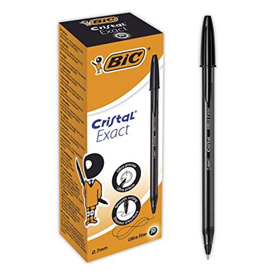 BIC Cristal Exact Bolígrafos Punta Fina (0,7 mm) - Negro, Caja de 20 Uds.