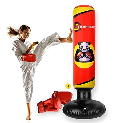 DYNAMISTIK™ – Saco de Boxeo Inflable y Autoportante 160 cm – Saco de Boxeo de Pie Sólido y Resistente para Niños y Adultos – Box | Karate | MMA | Fitn