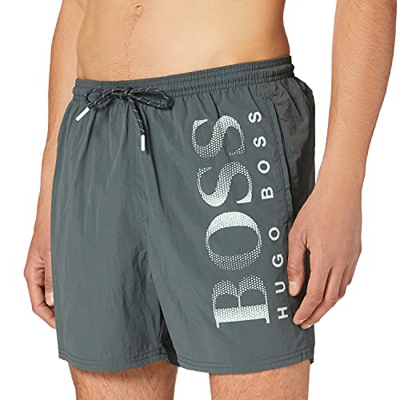BOSS Logo-Print Swim Shorts Bañador, Dark Green305, M para Hombre