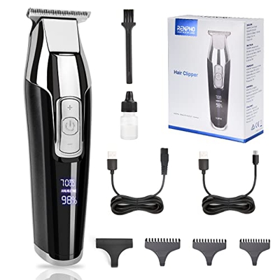 RENPHO Cortapelos Profesional con Cuchilla T, Cortadoras de Pelo sin Cables Kit de Cortador Recargable para Pelo Barba con Pantalla LED para de Hombre