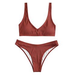 ZAFUL - Bikini Acolchado para Mujer, con Cuello en V Texturizado, Bikini de Corte Alto precio