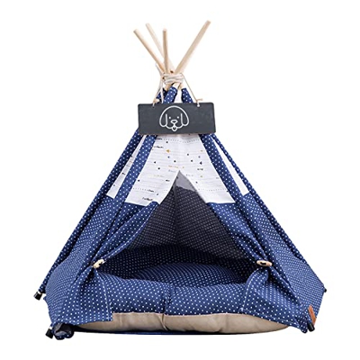 Tipi para Perros y Gatos con Cojin,Tipi de Mascotas con Almohada y Pizarra,Tipi para Perros Gatos Desmontado y Fácil de Limpiar