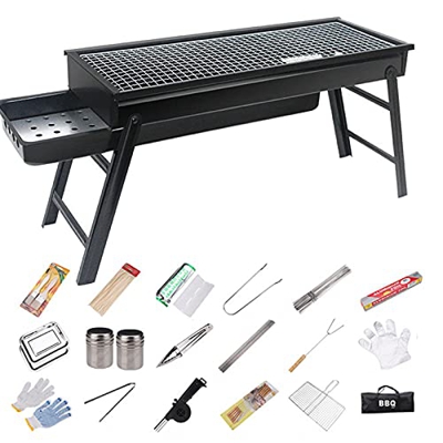 Barbacoa carbon y leña, bBarbacoa portatil, mini barbacoa, 18 accesorios de barbacoa, barbacoa de fumar portátil plegable para picnic al aire libre, j