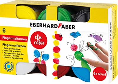 Eberhard Faber 578606 - Juego de pintura de dedos EFA Color con 6 botes de pintura de 40 ml cada uno, de secado rápido y lavable, para mezclar y pinta