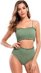 SHEKINI Mujer Bikini Sexy Traje de Baño Dividido Bandeau Camisa de Cintura Alta Traje de Baño Ropa de Playa (S, Verde Oliva) características