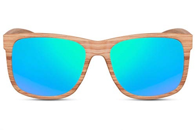 Cheapass Gafas de Sol Estilo Amaderado Deportivo Montura de Madera con Lentes Verdes Espejadas protección UV400 Hombres