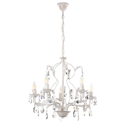 Lámpara de araña de cristal Teresa marfil 5 luces