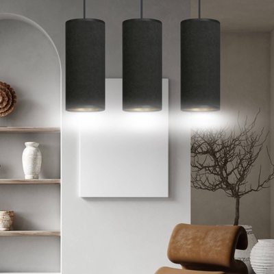 Colgante Joni, tejido, 3 luces alargado, negro-oro