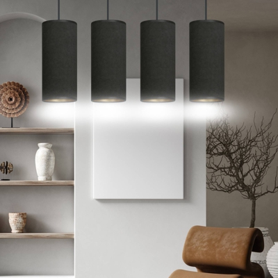 Colgante Joni, tejido, 4 luces alargado, negro-oro