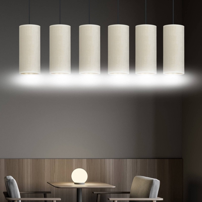 Colgante Joni tejido, 6 luces alargado, blanco-oro