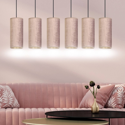 Colgante Joni tejido, 6 luces alargado, rosado-oro