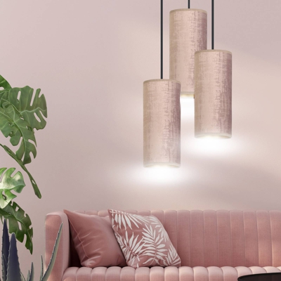 Colgante Joni, tejido, 3 luces redondo, rosado-oro