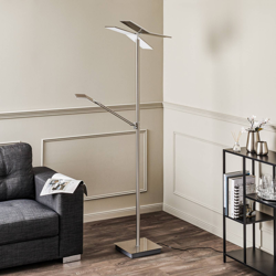 Lucande Kamari pie LED níquel, brazo de lectura características