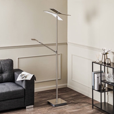 Lucande Kamari pie LED níquel, brazo de lectura