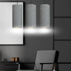 Colgante Joni, tejido, 3 luces alargado, gris-oro en oferta