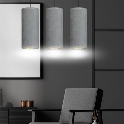 Colgante Joni, tejido, 3 luces alargado, gris-oro