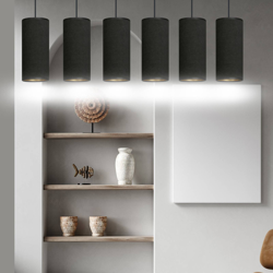 Colgante Joni, tejido, 6 luces alargado, negro-oro en oferta