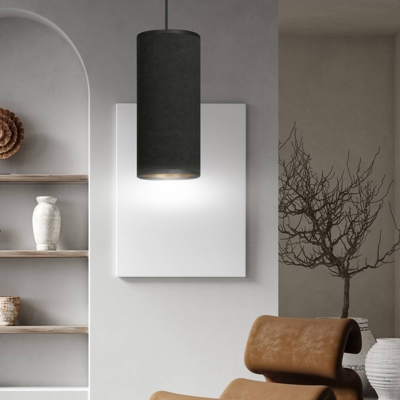 Lámpara colgante Joni, tejido, 1 luz negro-oro