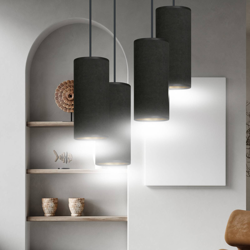 Colgante Joni, tejido, 4 luces redondo, negro-oro en oferta