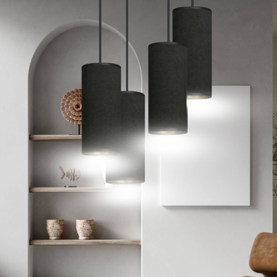 Colgante Joni, tejido, 4 luces redondo, negro-oro