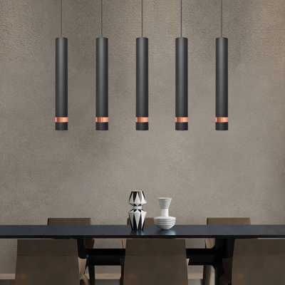 Lámpara colgante LED Tuba negro/oro rosa 5 luces