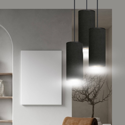 Colgante Joni, tejido, 3 luces redondo, negro-oro