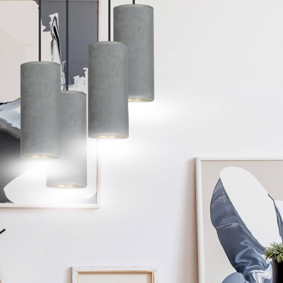 Colgante Joni, tejido, 4 luces redondo, gris-oro