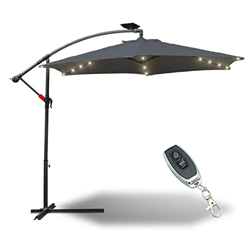Sonnewelt Sombrillas terraza 300 CM de diámetro con LED solar, parasol jardin protección UV y impermeable, Parasol excentrico jardin con soporte, Somb en oferta
