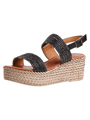 Jana 8-8-28230-36, Sandalias con cua Mujer, Blk Pat Gold, 38 EU