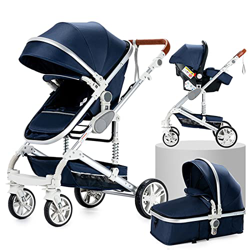 Sillas de Paseo 3 en 1 Cochecito de bebé Cochecito de bebé reclinable Cochecito de bebé plegable Cuna de bebé Cochecito de recién nacido (azul) en oferta