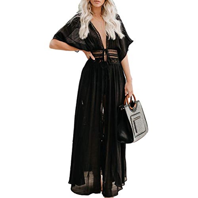 TMEOG Kaftan Vestido Largo de Playa para Mujer Cubrir Cárdigan Suelto Bikini Verano Pareo Frente Abierto Traje de Baño Cover up Beachwear Informal de 