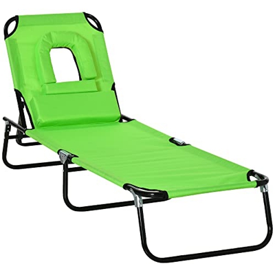 Outsunny Tumbona Plegable con Respaldo Ajustable en 4 Posiciones Tumbona de Jardín con Almohada Marco de Acero y Tela Oxford para Camping Playa Terraz