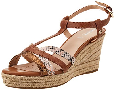 Geox D Soleil B, Sandalias de cuña Mujer, Color marrón y Naranja, 38 EU