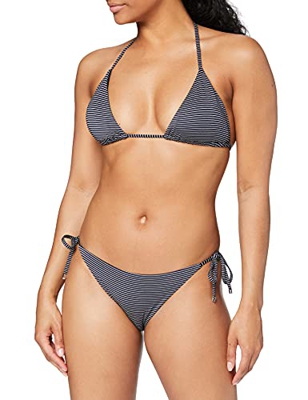 Emporio Armani Swimwear Triangle Rem.Cups & Brief W/Bows Bikini Silver & Bronze Juego Biquini, Azul Marino a Rayas, L para Mujer