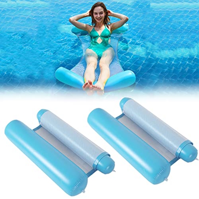 Cama hinchable plegable para piscina, hamaca, para adultos y niños, color azul claro