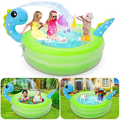 Otes Piscina Hinchable Niños, Piscina Inflable Infantil, Piscina para Bebés PVC, Forma de Dinosaurio para Jardin Patio al Aire Libre 156x41cm