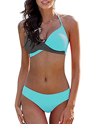 CheChury Bikinis Mujer 2022 Push Up Halter Bikini Traje de baño Acolchado Bra Tops y Braguitas Bikini Sets Talla Grande Bañador Vacaciones