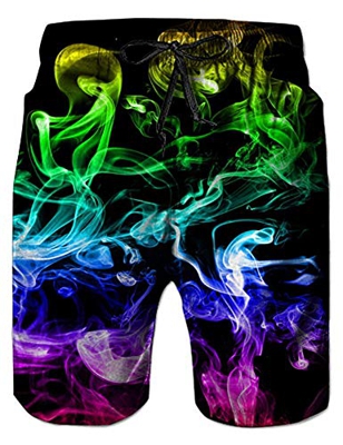 IDGREATIM Bañador para hombre con estampado 3D gráfico de verano para playa, Verde Colorido Humo, L