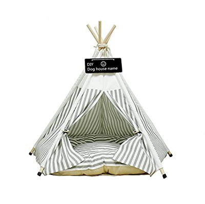 Scnbom Tienda de campaña Mascotas Perros Gatos Casas Tipi Colchón Cama para Pets Teepee Dog extraíble y Lavable (M:50X50X60CM,Raya)
