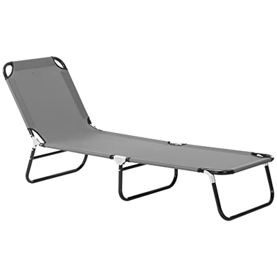 Outsunny Tumbona Plegable Reclinable con Ángulo Ajustable de 4 Posiciones para Jardín Exterior Piscina Terraza Camping Carga 120 kg 190x56x28 cm Gris